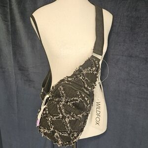 NWT Wildfox Black Denim Sling Bag With Adjustable Strap